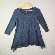 Simply Vera Wang Womens Tunic Top Small Navy Lace Lined 3 4 Sleeve Boho Romantic