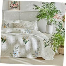 Floral Quilt Set 3 Pieces King 102"x90", 1 Quilt 2 Pillow Shams Green Lily