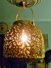 Ornate Lattice CutOut Moroccan Style Gold Hurricane Lantern Pillar Candle Holder