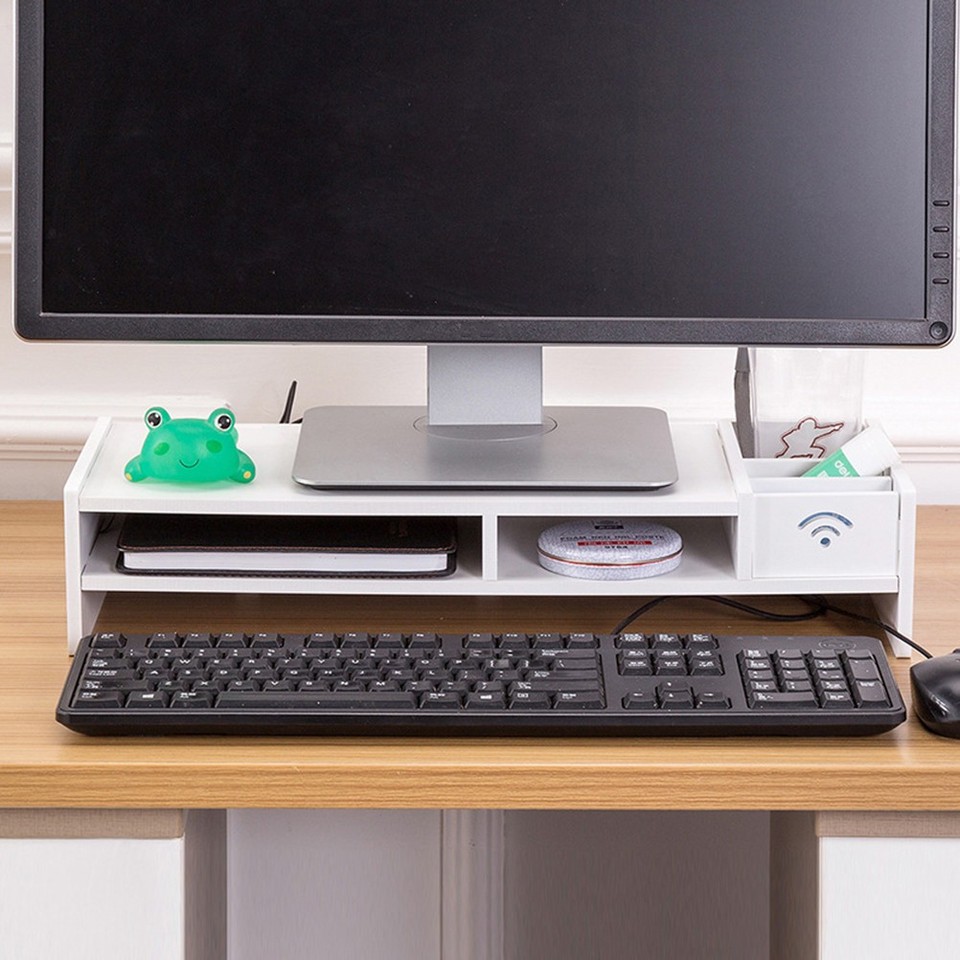 Dual Monitor Computer Riser Multi-function Desktop Monitor Stand Computer Screen Riser Shelf Plinth ...