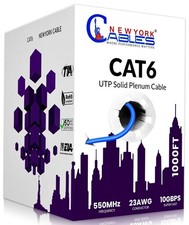 CAT6 Plenum Ethernet Cable 1000ft, 23AWG, UTP, 550MHz, 10Gbps Data Transmission