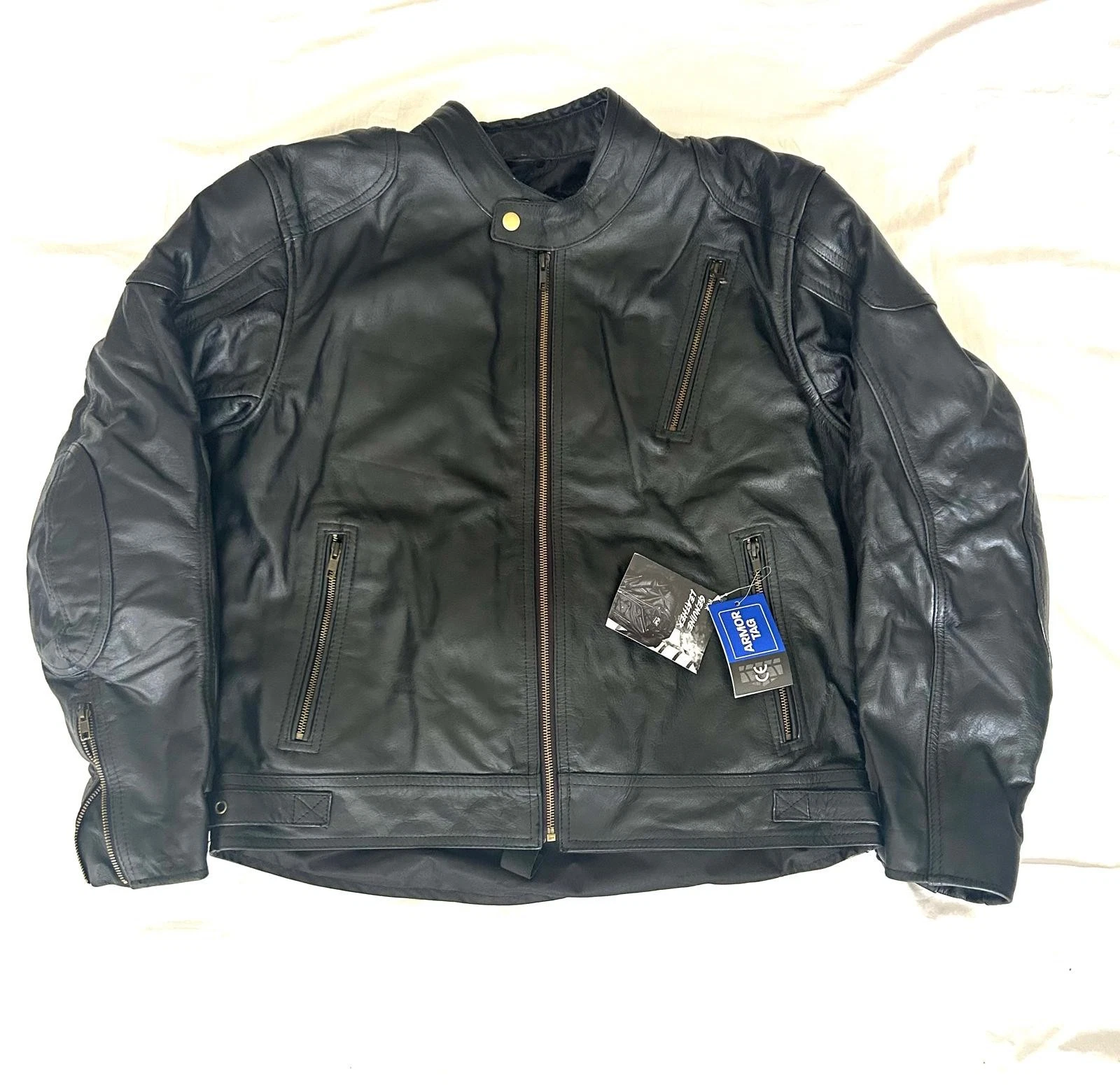 HWK Men's Genuine Leather Motorcycle Jacket Black Biker Cafe Racer Armor, 2XL