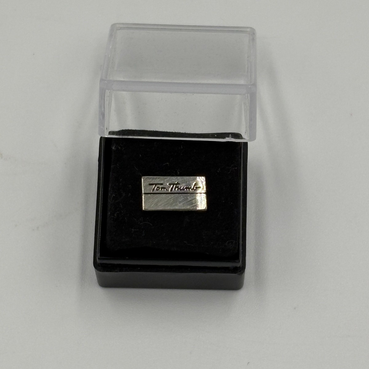 Vintage Tom Thumb Grocery Store Pin Tie Tack Cufflink Silver Toned Logo Employee