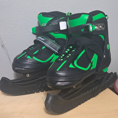 Nattork Youth Adjustable Recreational Ice Skates Hard Shell Black/Green
