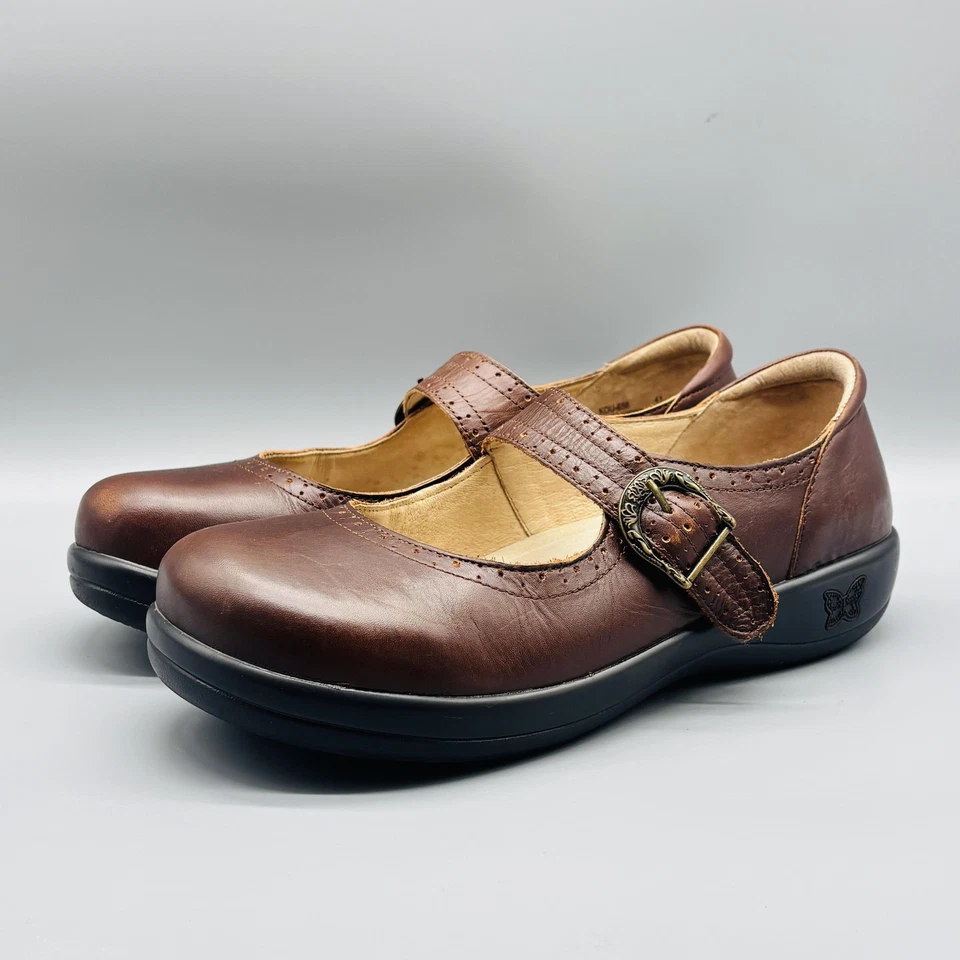 Alegria Zapatos Mujer 11 Cuero Marrón Kourtney Mary Jane Hebilla Antideslizante Foto 3 de 4