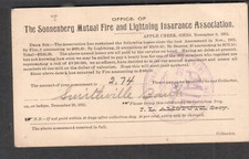 Dec 1912 postal card Sonnenberg Insurance Apple Creek OH to Smithville Ohio