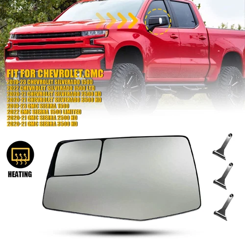 Driver Left Mirror Glass Fits 19-2023 Chevrolet Silverado 1500 GMC Sierra 1500 M