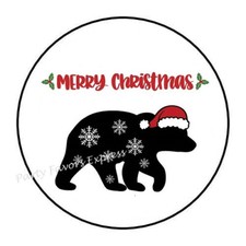 MERRY CHRISTMAS BEAR ENVELOPE SEALS LABELS STICKERS PARTY FAVORS