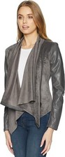 NWT - BLANK NYC Women's FAUX SUEDE Charcoal Grey DRAPE FRONT JACKET - S
