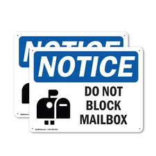 (2 Pack) Do Not Block Mailbox OSHA Notice Sign Decal Metal Plastic