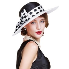 Wide Brim Derby Hat For Women Wedding Party Hat Dots Bowknot Fedora Cap