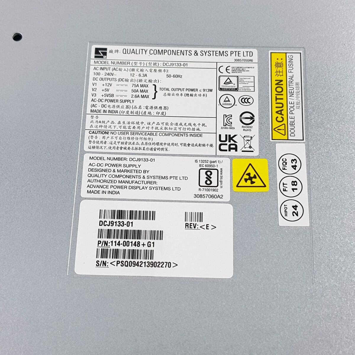 NetApp 114-00148+G1 DCJ9133-01 913W AC Power Supply Unit for NetApp 114-00148+G1 DCJ9133-01 913W AC Power Supply Unit for