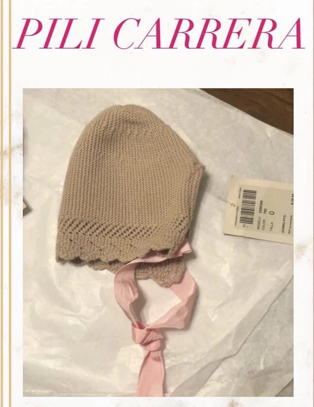 Pili Carrera Baby Pink Khaki Bonnet Infant Hat NWT Size 0 m