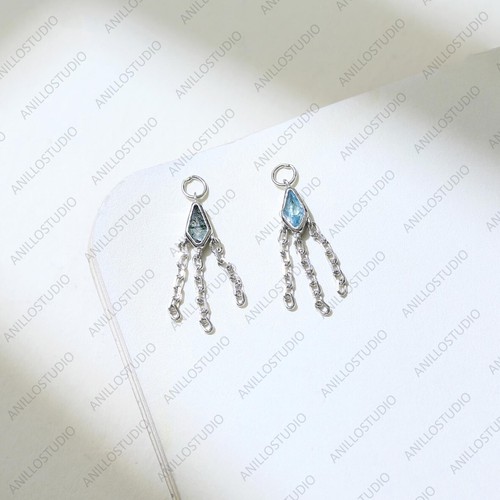 London Blue Topaz Moss Agate Triple Chain Drop Hoop, Necklace Pendant 925 Silver - Picture 8 of 9