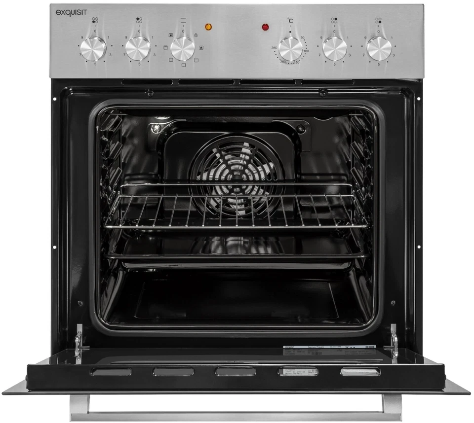 Exquisit Herdset Backofen Umluft Glaskeramikkochfeld rahmenlos Einbau Silber - Bild 4 von 4