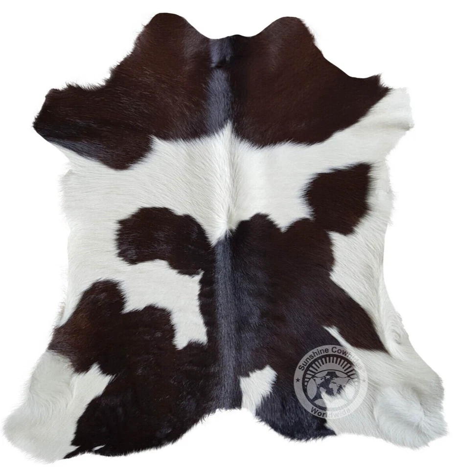 LUXURY COWHIDES Real Calfskin Rug Chocolate and White - Size 3-3.5 x 3-3.5'