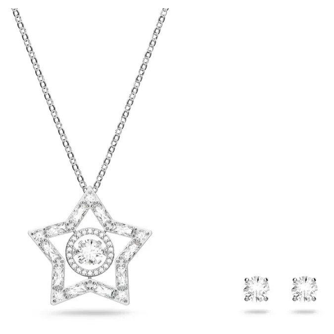Swarovski Stella set Mixed cuts, Star, White, Rhodium plated