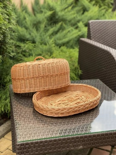 Oval wicker bread bin with lid rustic bread box basket natural kitchen storage - 第 4/5 張圖片