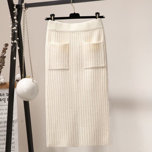 Elastic Waist Skirt Solid Color Skirt Elegant High Waist Knitted for Stylish