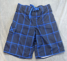 OP Ocean Pacific Swim Shorts Mens Small Nylon Trunks Lined Blue Black Plaid