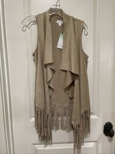 NEW 50 Decree Faux Suede Fringe Vest Tan Hippie Boho Western Festival Medium