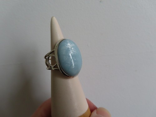 Vintage Hand Crafted - 925 Silver Aquamarine Cabochon Ring Size U - 11.6g - Picture 5 of 19