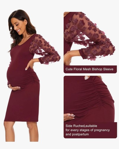 Ladies Summer Midi Dress V Neck Sundress Sexy Long Sleeve Women Pregnant Party - Picture 2 of 6