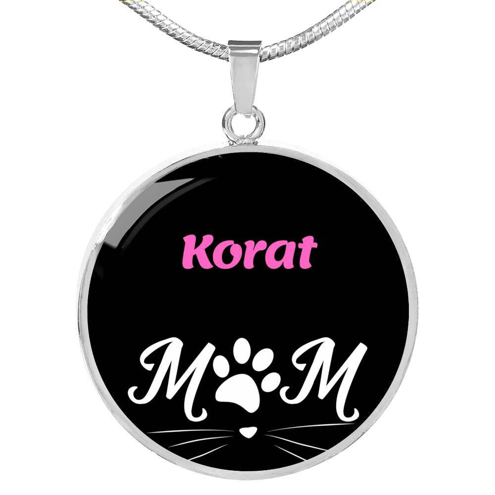 Korat Cat Mom Necklace Circle Pendant Stainless Steel or 18k Gold 18-22