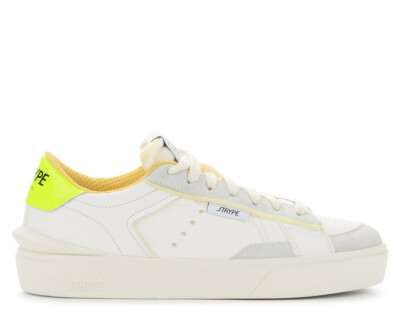 Strype Herren Sneaker aus weißem Leder und Wildleder, fluo yellow Back Art. ST1001