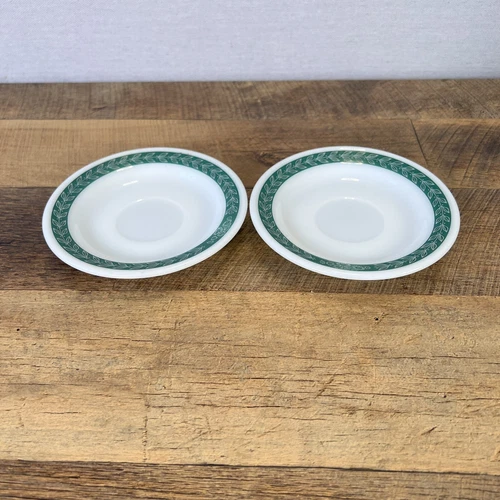 Set of 2 Vintage Corning Decor Cup Saucer Teal Laurel Leaf Series USA Diner