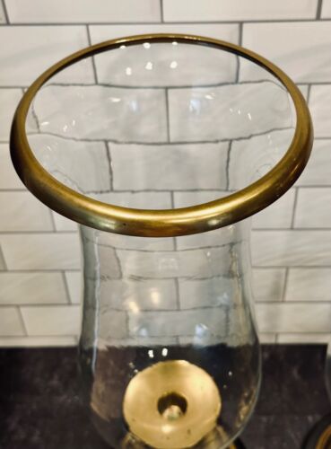 2 Large French Brass and Glass and Marble Candle Hurricane Lamps-Pier 1 - Picture 4 of 16