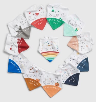 Brand New Lot Of 12 Baby GAP Baby s 1st Bibs Halloween Christmas Birthday Easter