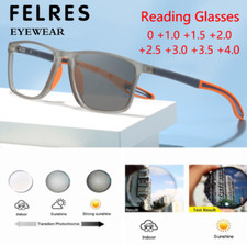 TR90 Square Sport Photochromic Reading Glasses Men Women Lightweight Sunglasses