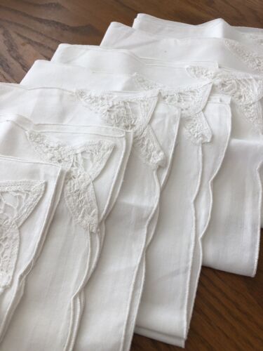 8 Unbranded 16” Sq White Linen Blend Lace Trimmed Napkins NWOT - Picture 4 of 5