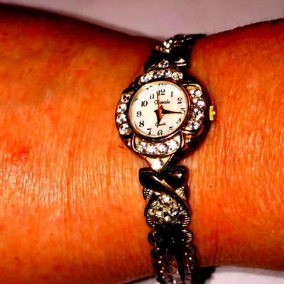 Vintage Xanadu romantic silver and rhinestone beautiful watch~watches gu… Vintage Xanadu Rhinestone Watch: Gold Tone, Mother of Pearl  main image 3