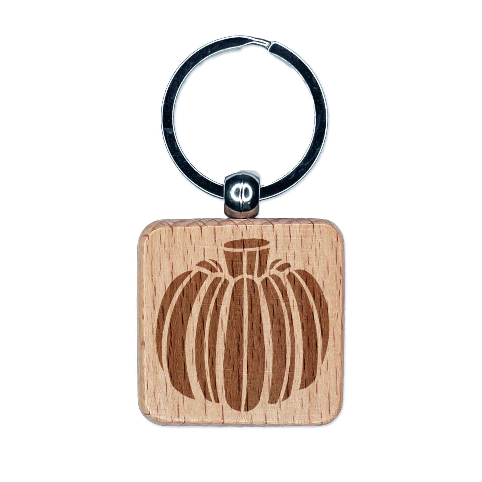 Fall Autumn Pumpkin Engraved Wood Square Keychain Tag Charm