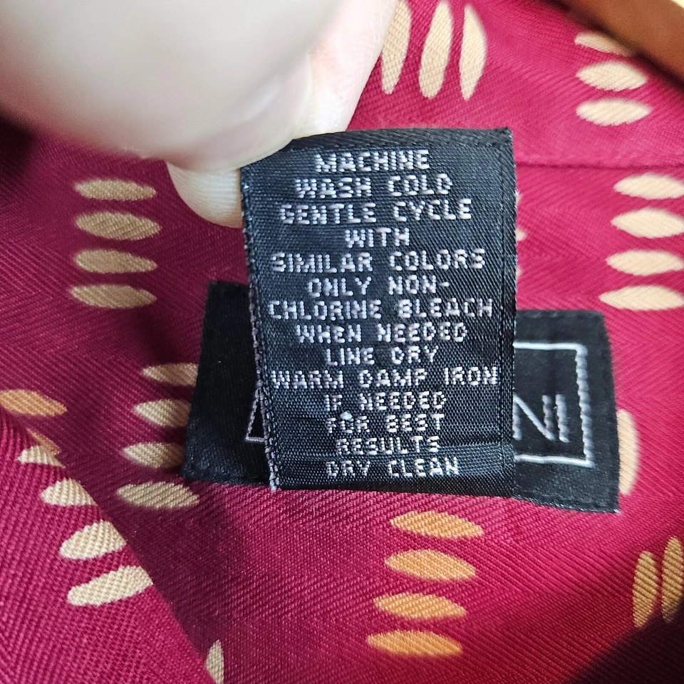 Cezani Men's Burgundy Geometric 100% Silk Shirt Size L Short Sleeve Tropical - Image 4 of 4