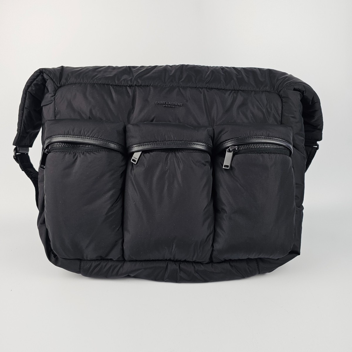 SAINT LAURENT Multi-Pocket Black Nylon Hobo Bag New And Authentic 