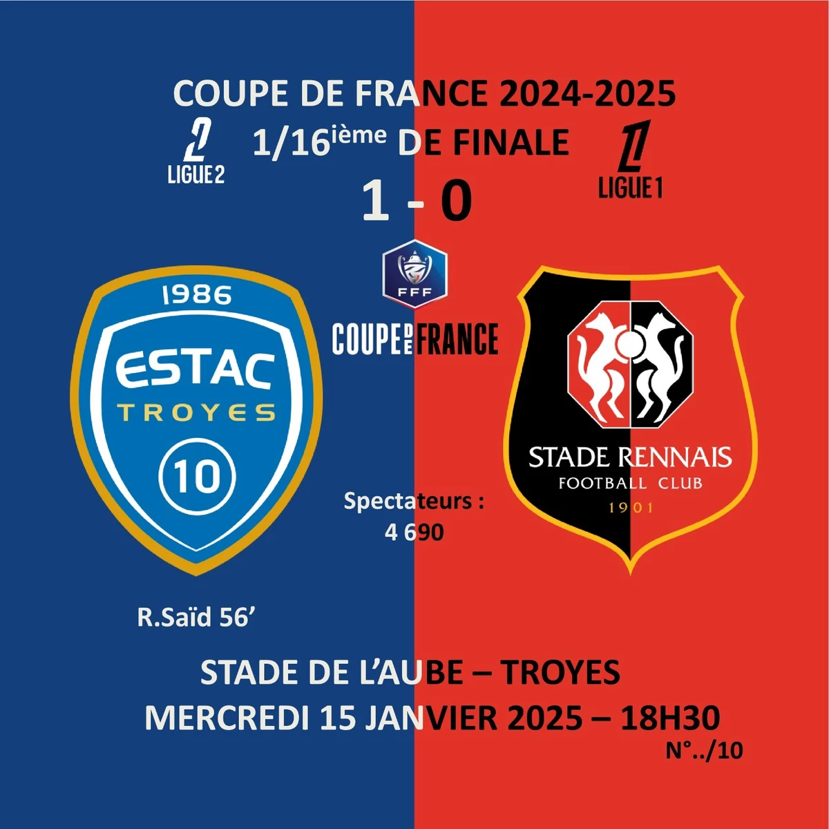 Magnet De Match RC Strasbourg Vs FC Lorient (1-3) – Ligue 1 Saison 2023-2024 – Édition Limitée