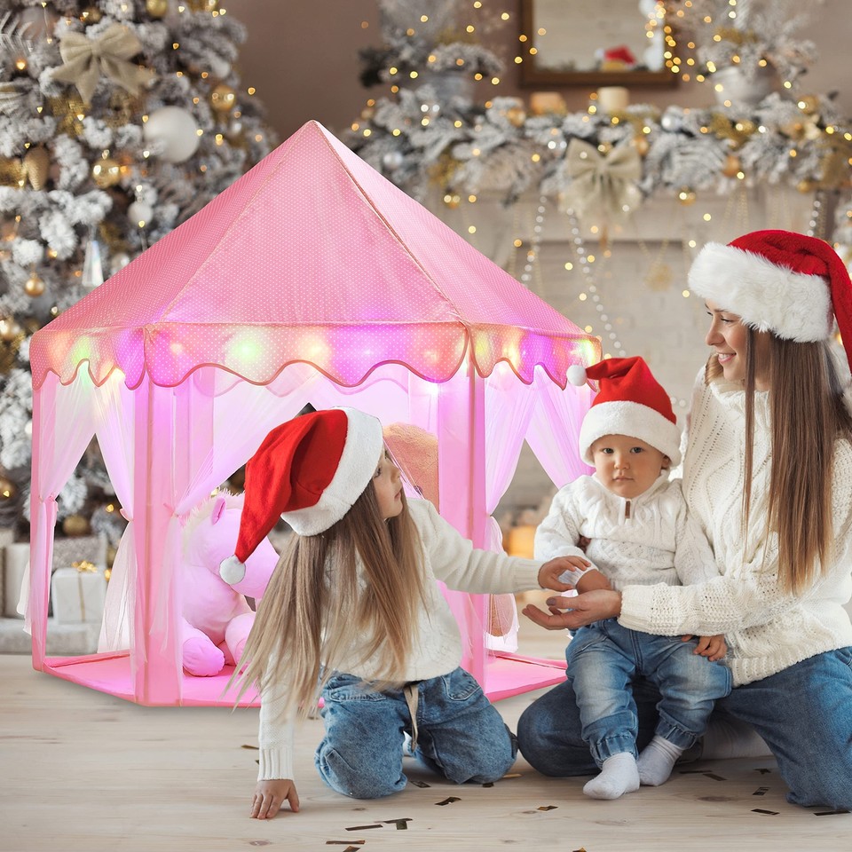 BELLOCHIDDO Princess Tent Girls, Pink Tent with Star LED Lights