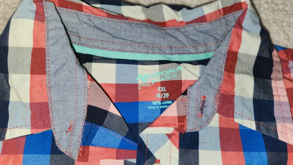 Arizona Jean Co Niño Rojo, Blanco y Azul Cuadros Manga Larga Con Botones Talla XXL (18-20) Foto 2 de 4