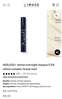 Image Skincare Ageless+ Retinol Overnight Masque 0.5% Retinol Complex 0.5 Oz*NWB