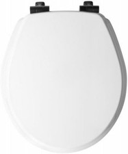 Never Loosens Black Hinge round Slow Close Wood Toilet Seat White