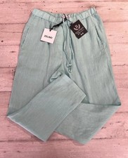 Pantalone Con Laccio 100% PURO LINO FLAX Donna Turchese Zelino Vita Alta L