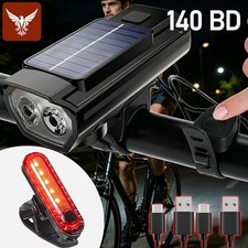 IPX4 Bike Headlight Taillight Horn Set Solar 1200mAh USB Rechargeable fr Cycling