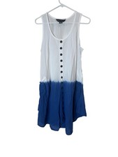 Double Decker Dress Womens One Size White Blue Ombre Button Front Tank Summer