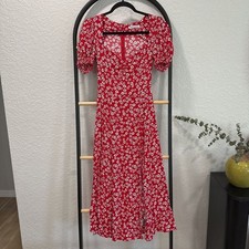 Reformation Lacey Smocked Sleeve Dress Red Floral size 0