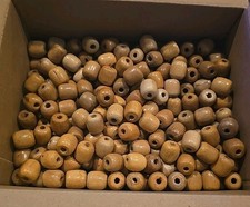 LOT 400 Vintage Wooden Macrame Beads Blonde Brown Barrel Shape 70's Craft Supply