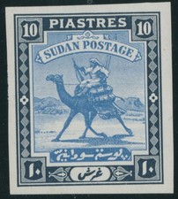 1927, SUDAN, CAMEL POST TRIAL COLOR PROOF OF 10P IN BLACK AND BLUE, NH, SC.#49