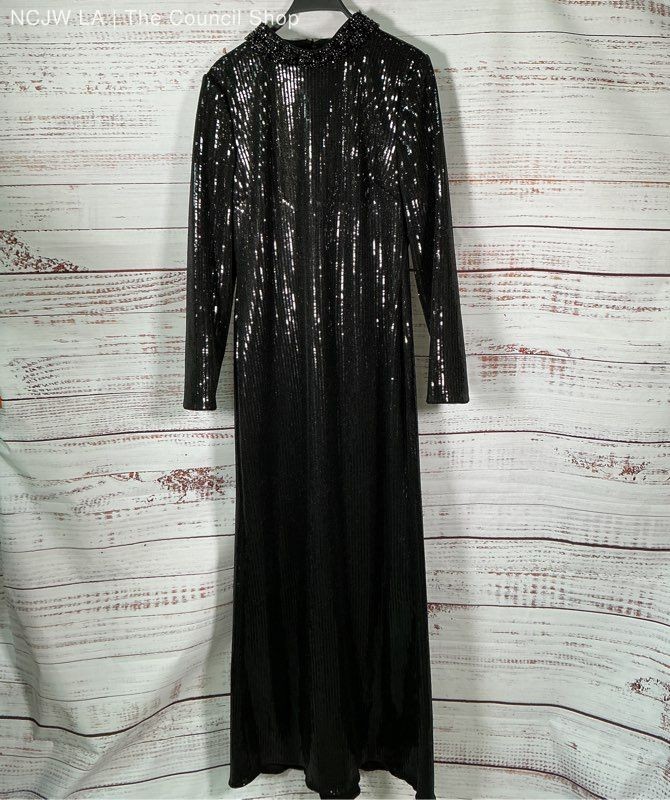 NWT Badgley Mischka Black Sequined Formal Dress Size 14 GORGEOUS!!
